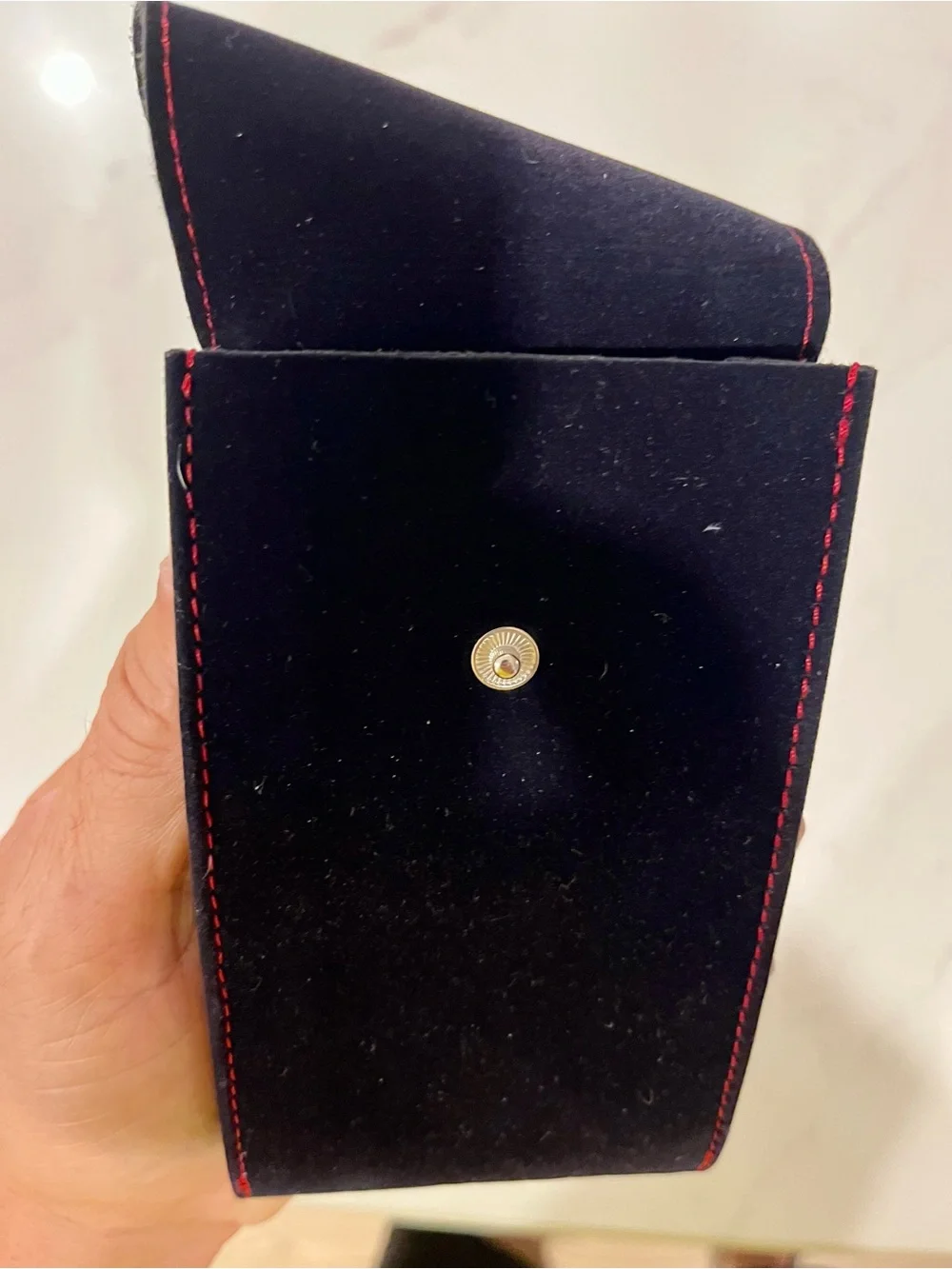 Authentic Tudor Black Velvet Pouch with Red Stitching for Travel & Service.